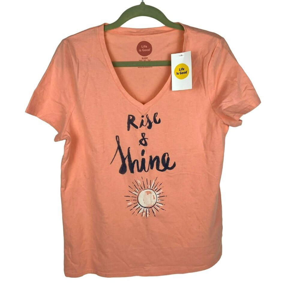 Life is Good Rise & Shine Short-Sleeve T-Shirt Pink V-Neck M